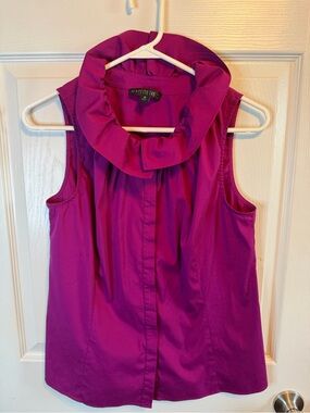 Lafayette 148 New York Sleeveless Ruffled Cowl Neck Blouse in Magenta